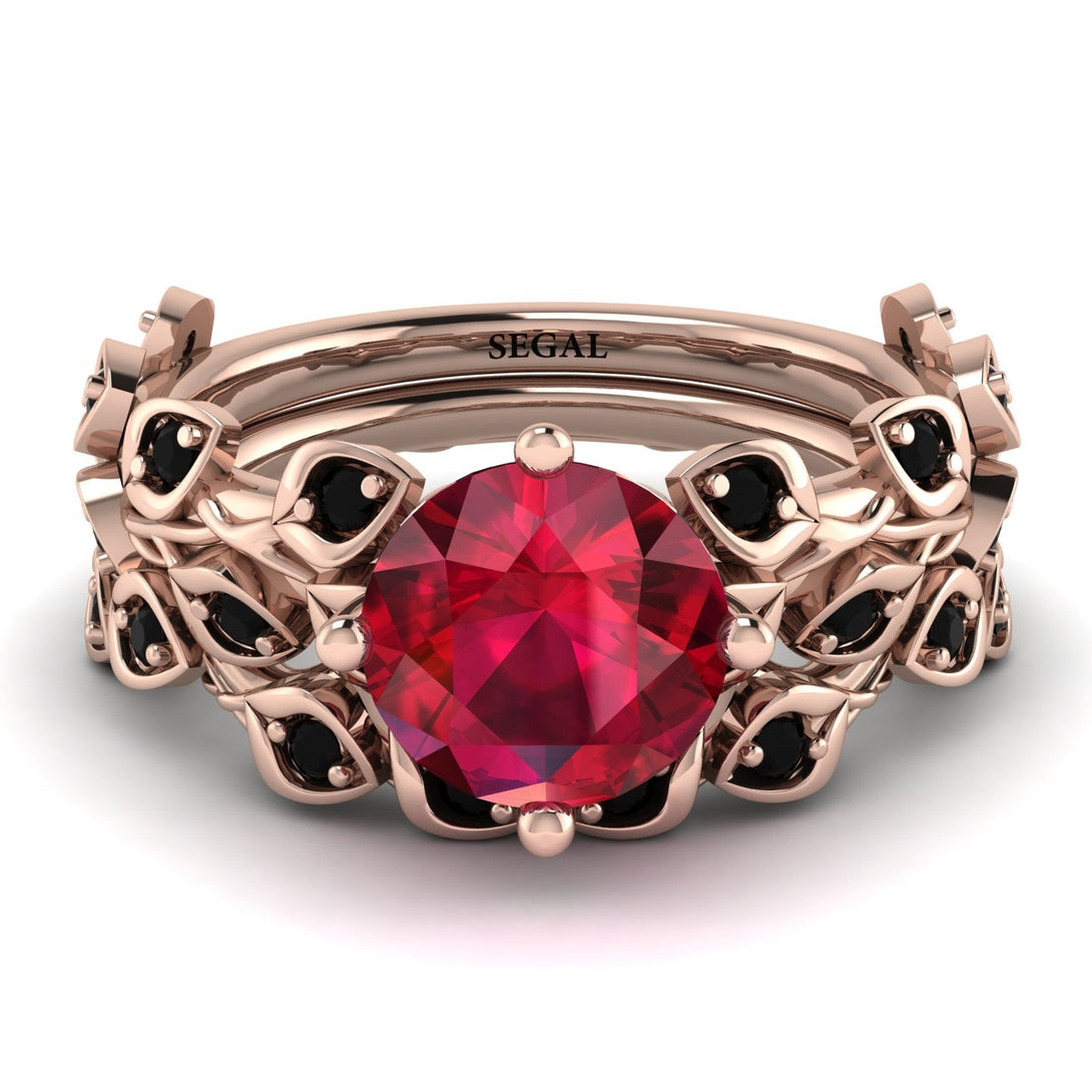 Leaves All Around Red Ruby Wedding Bridal Set - Sydney 2ct No. 41