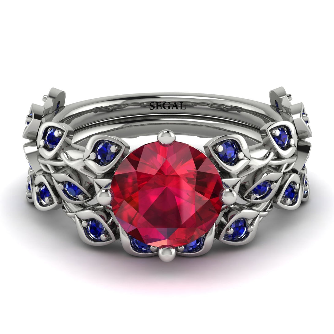 Leaves All Around Red Ruby Wedding Bridal Set - Sydney 2ct No. 72