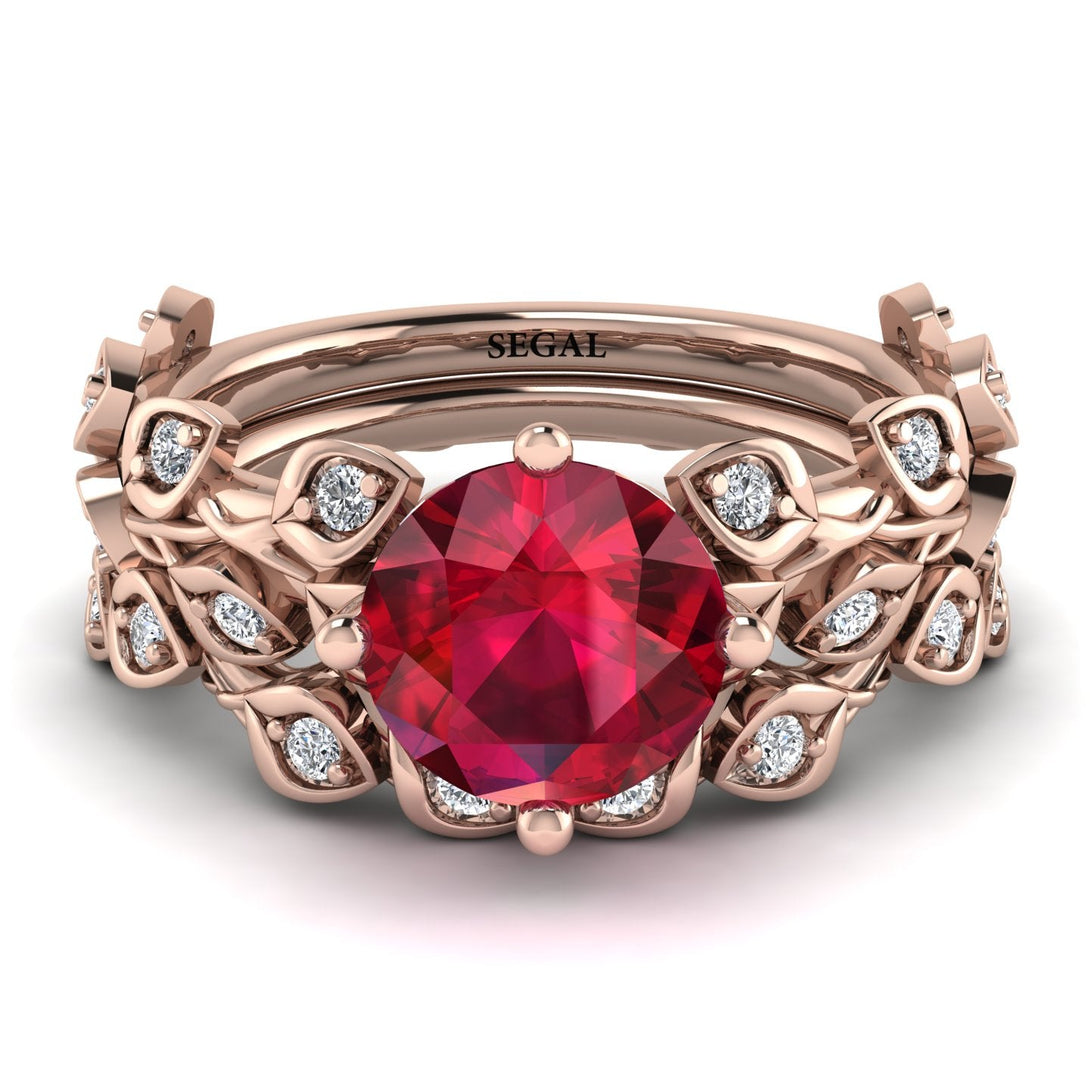 Leaves All Around Red Ruby Wedding Bridal Set - Sydney 2ct No. 11