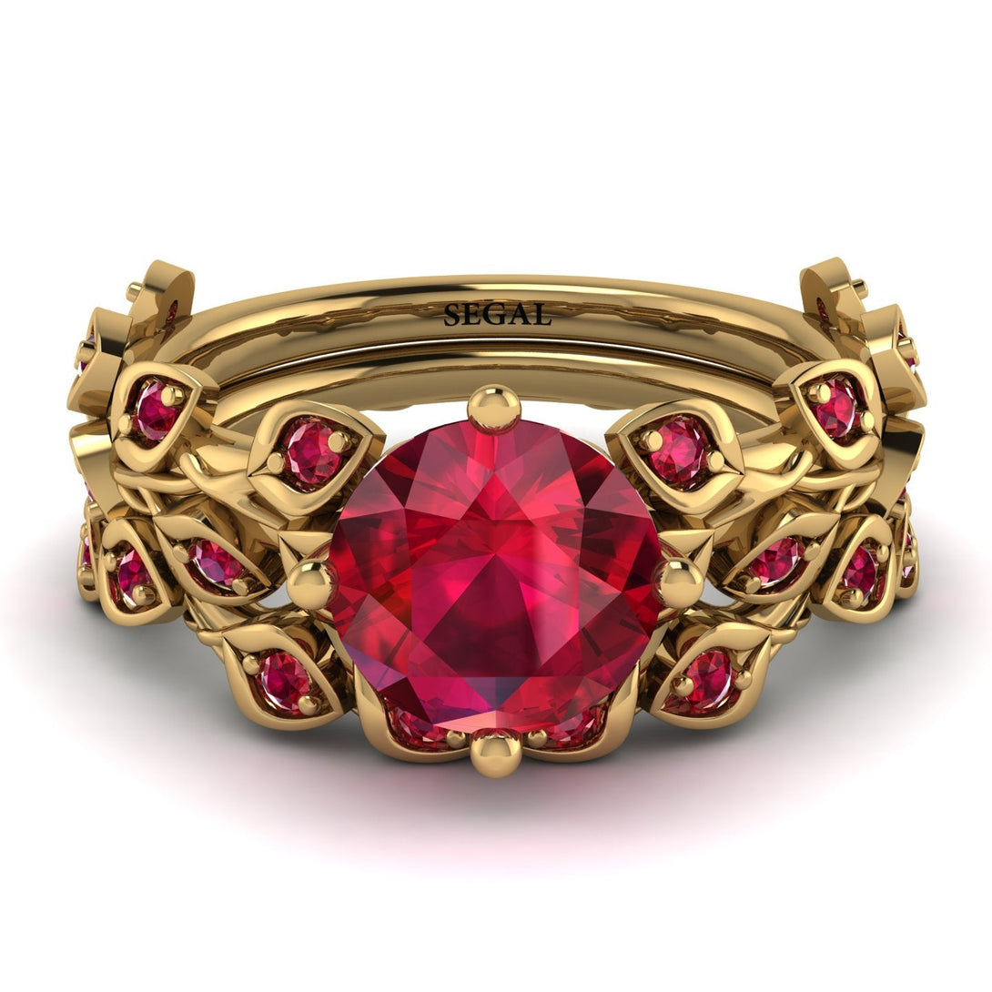 Leaves All Around Red Ruby Wedding Bridal Set - Sydney 2ct No. 55