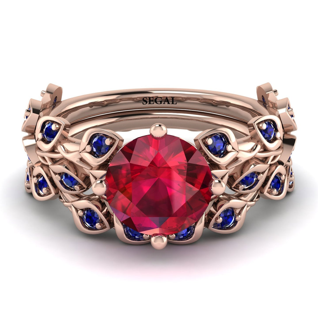 Leaves All Around Red Ruby Wedding Bridal Set - Sydney 2ct No. 71