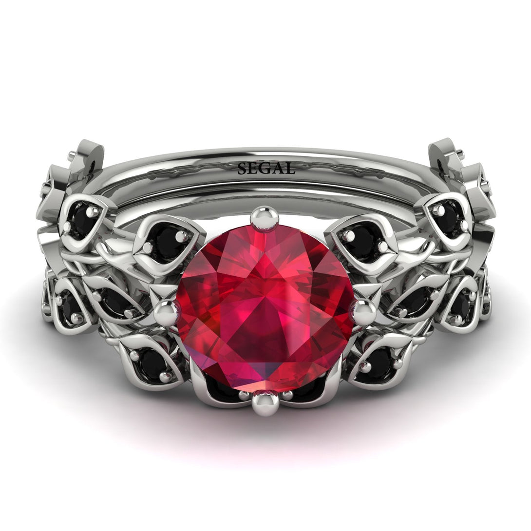 Leaves All Around Red Ruby Wedding Bridal Set - Sydney 2ct No. 42