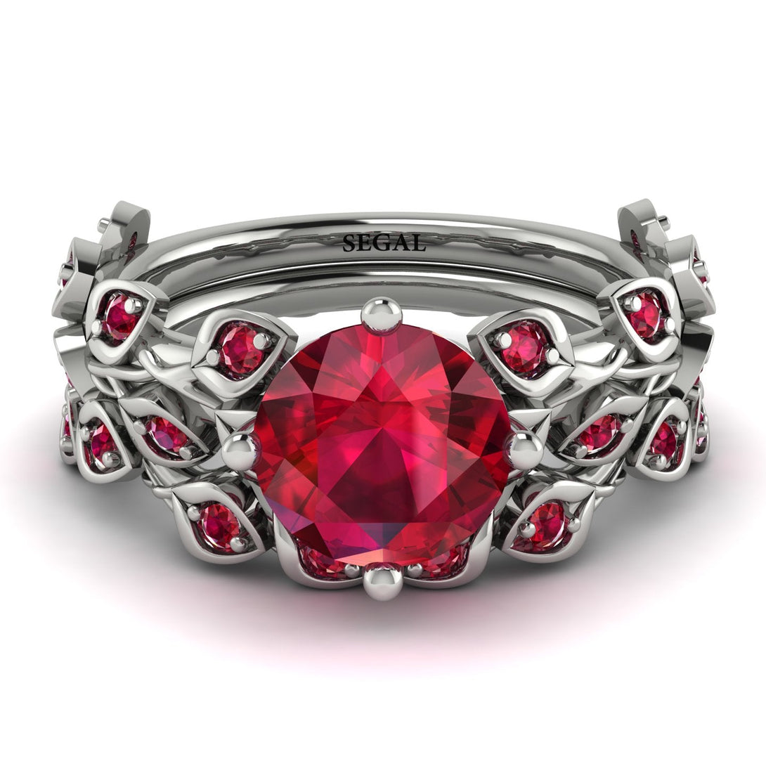 Leaves All Around Red Ruby Wedding Bridal Set - Sydney 2ct No. 57