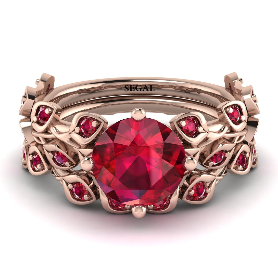 Leaves All Around Red Ruby Wedding Bridal Set - Sydney 2ct No. 56
