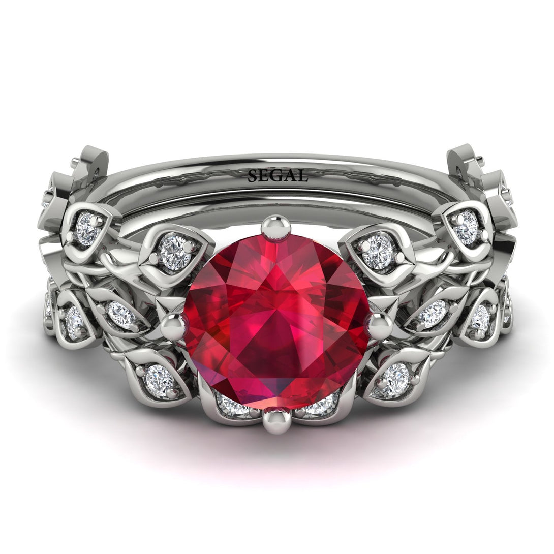 Leaves All Around Red Ruby Wedding Bridal Set - Sydney 2ct No. 12