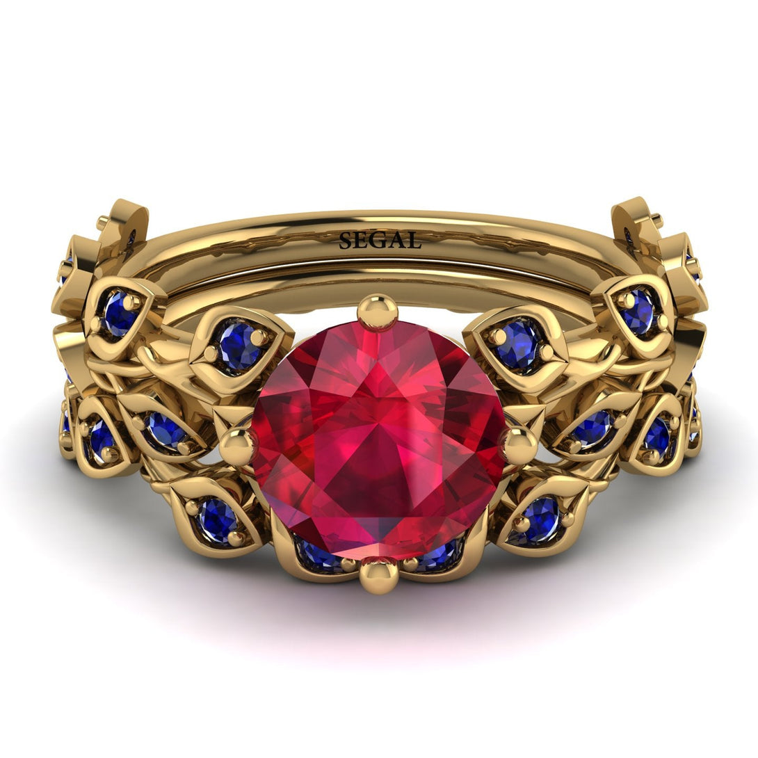 Leaves All Around Red Ruby Wedding Bridal Set - Sydney 2ct No. 70