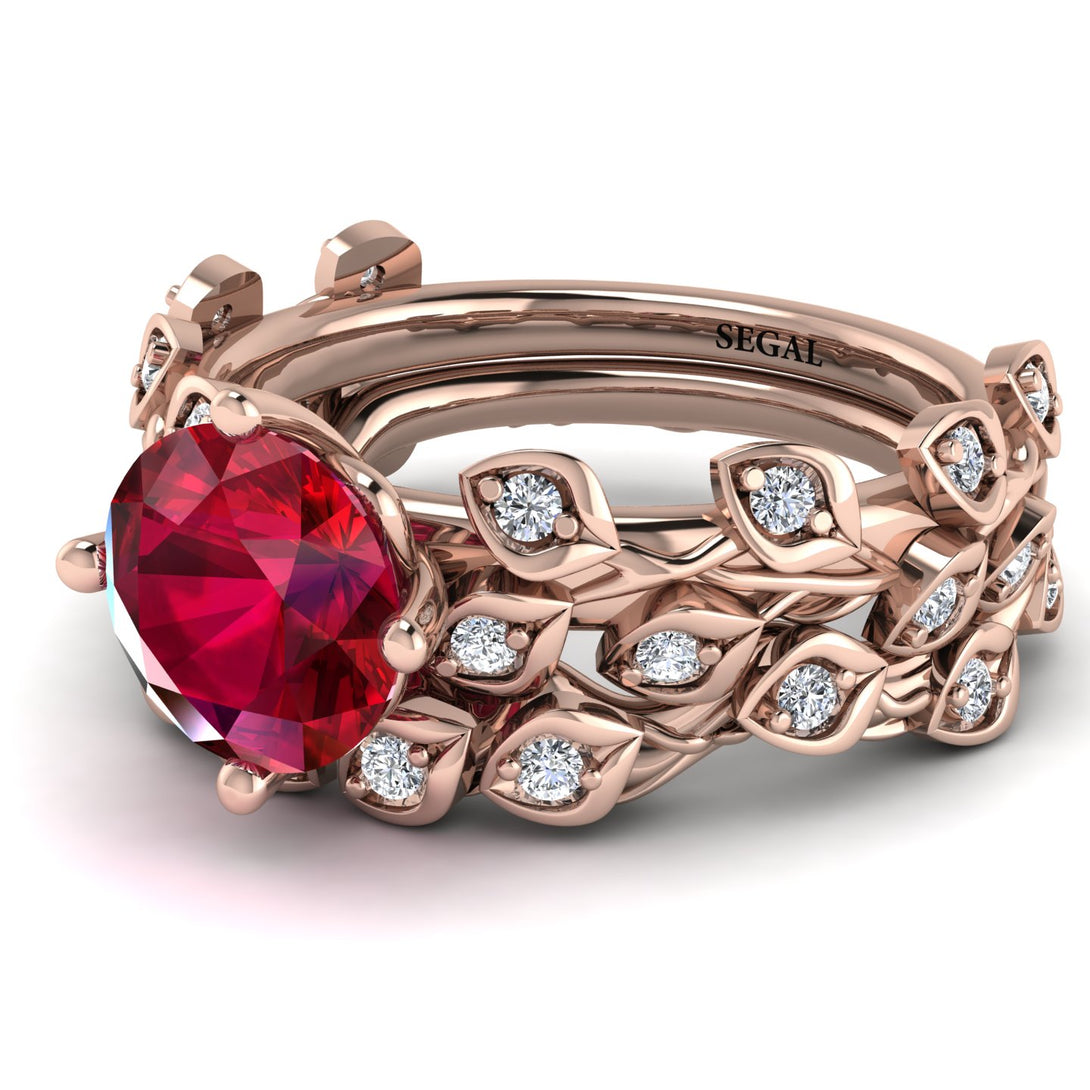 Leaves All Around Red Ruby Wedding Bridal Set - Sydney 2ct No. 11