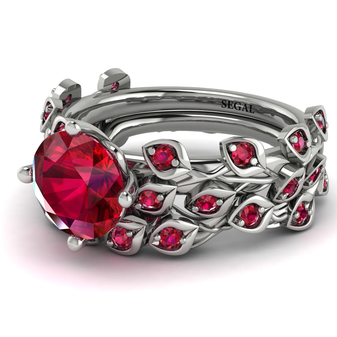 Leaves All Around Red Ruby Wedding Bridal Set - Sydney 2ct No. 57