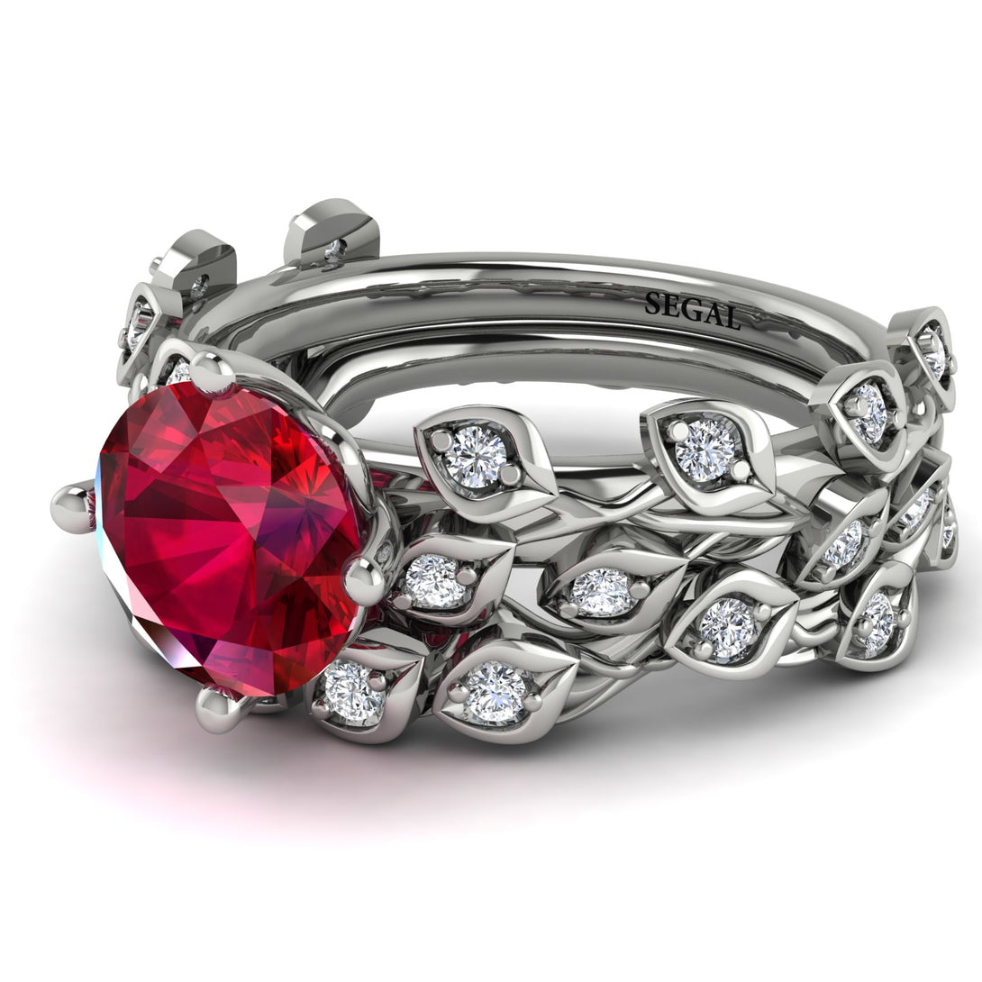 Leaves All Around Red Ruby Wedding Bridal Set - Sydney 2ct No. 12