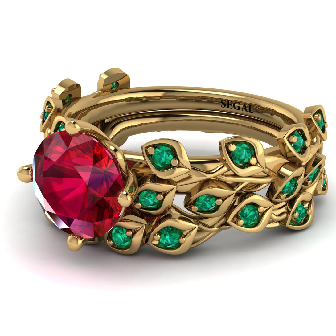 Leaves All Around Red Ruby Wedding Bridal Set - Sydney 2ct No. 25