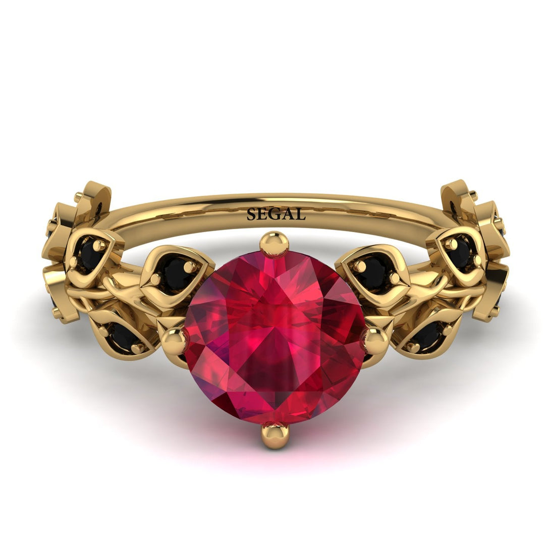 Leaves All Around Yellow Gold Ruby Ring - Sydney 2ct No. 40