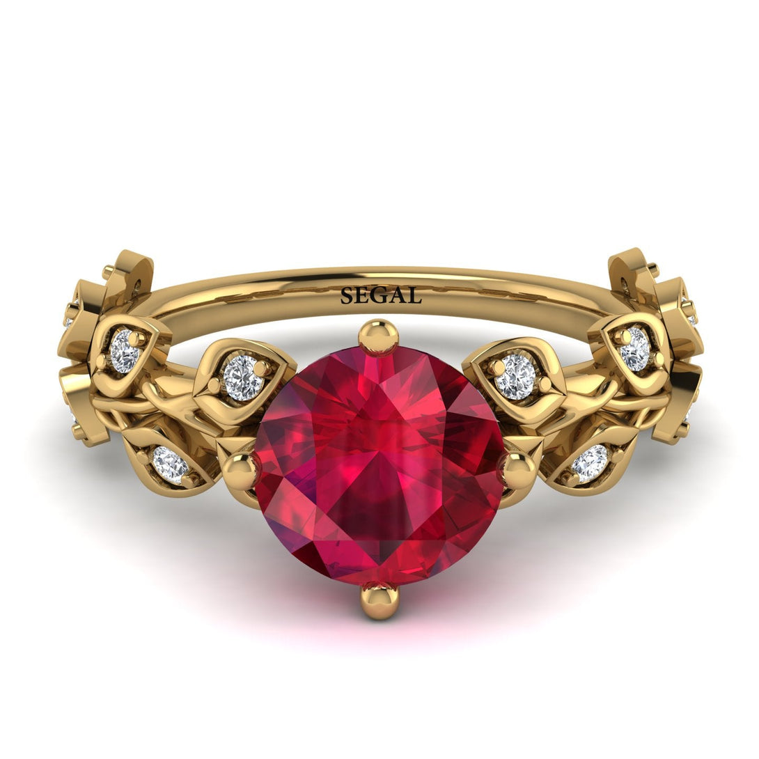 Leaves All Around Yellow Gold Ruby Ring - Sydney 2ct No. 10
