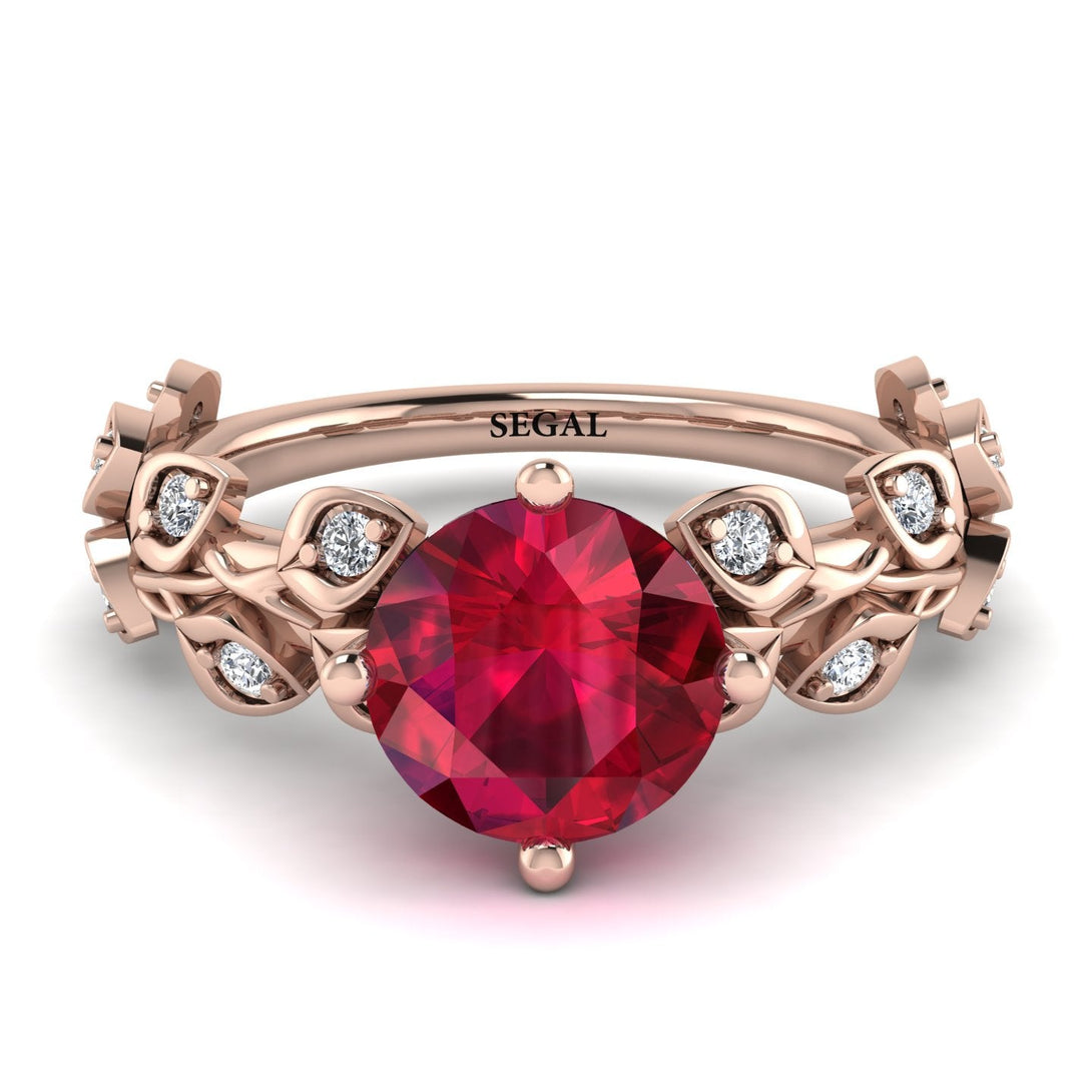 Leaves All Around Rose Gold Ruby Ring - Sydney 2ct No. 11