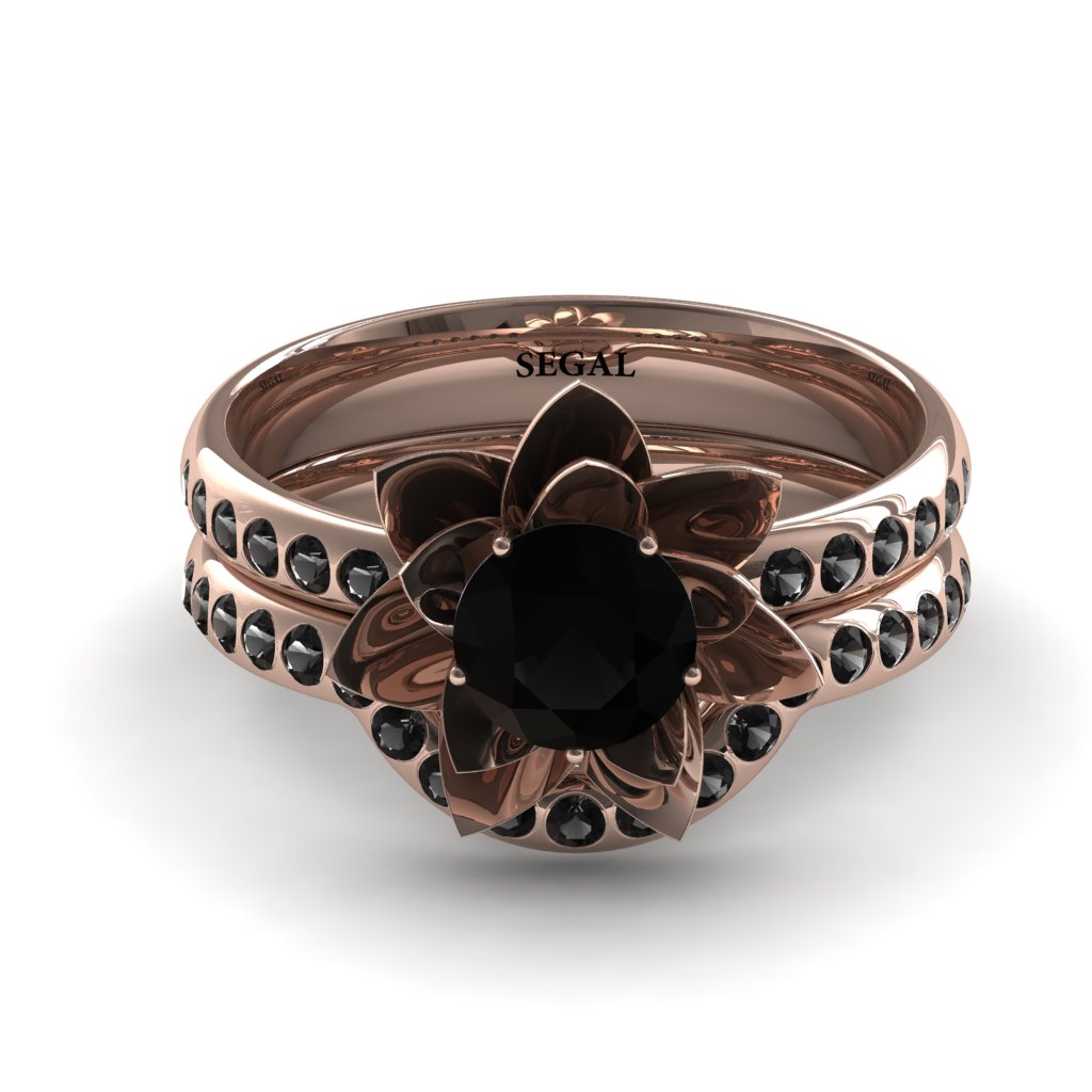 Lotus Flower Bridal Set Black Diamond ring - Lotus no. 5