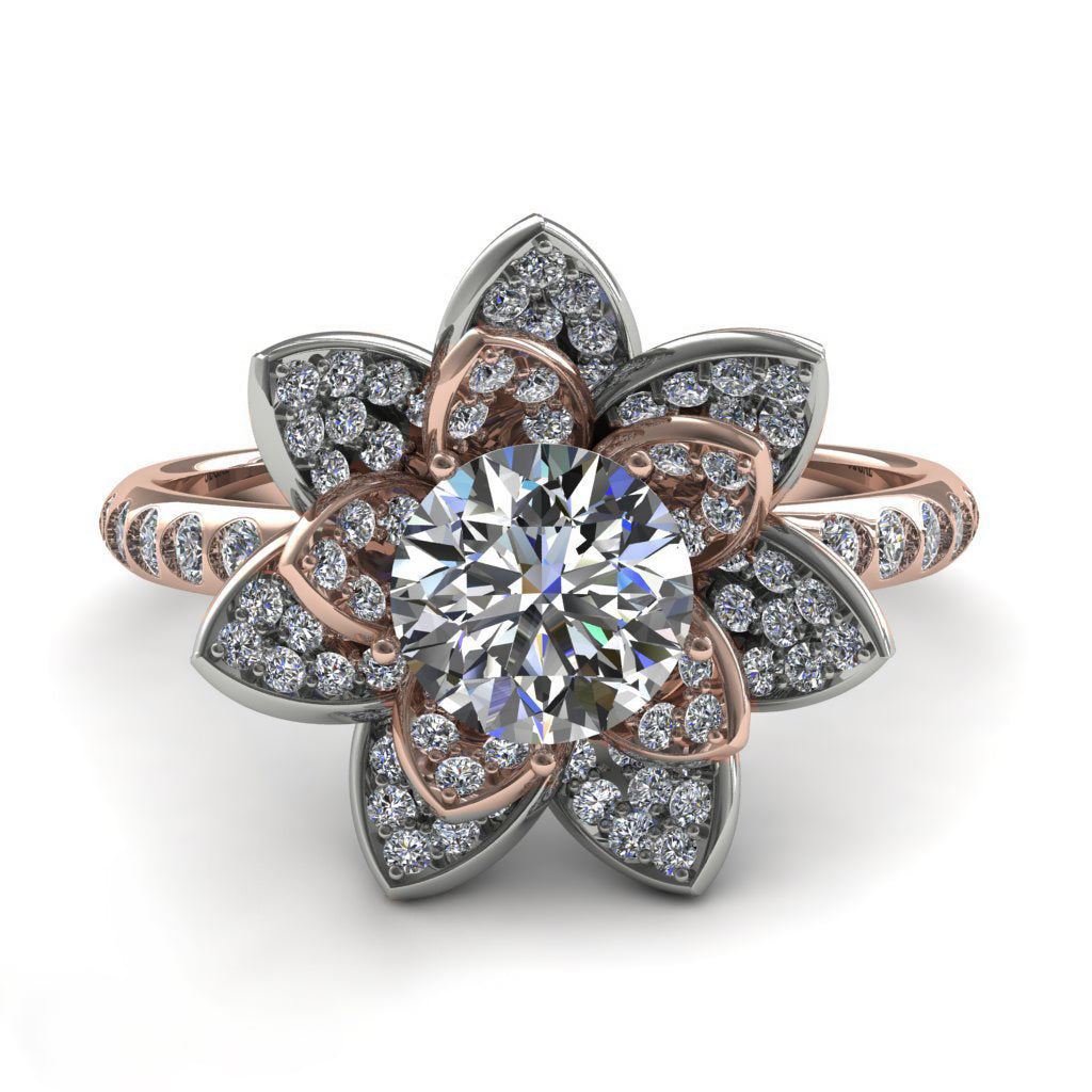 Two Tones Lotus Diamond Flower Ring - Princess Lotus no. 21