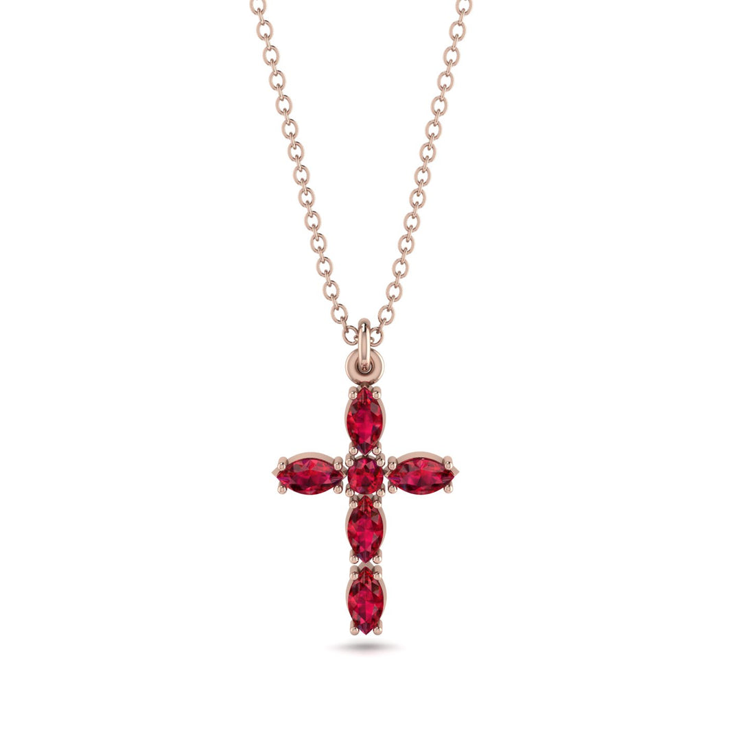 Luxurious Ruby Cross Necklace - Silas No. 11