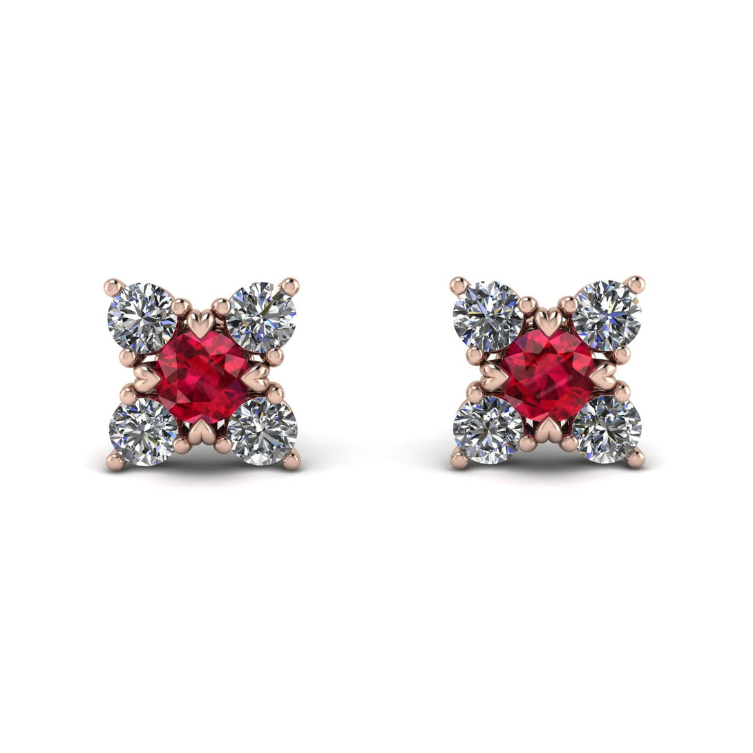 Geometrical 5 Rubys Stud Earrings - Noa No. 11