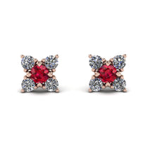 Geometrical 5 Rubys Stud Earrings - Noa No. 11 image 1
