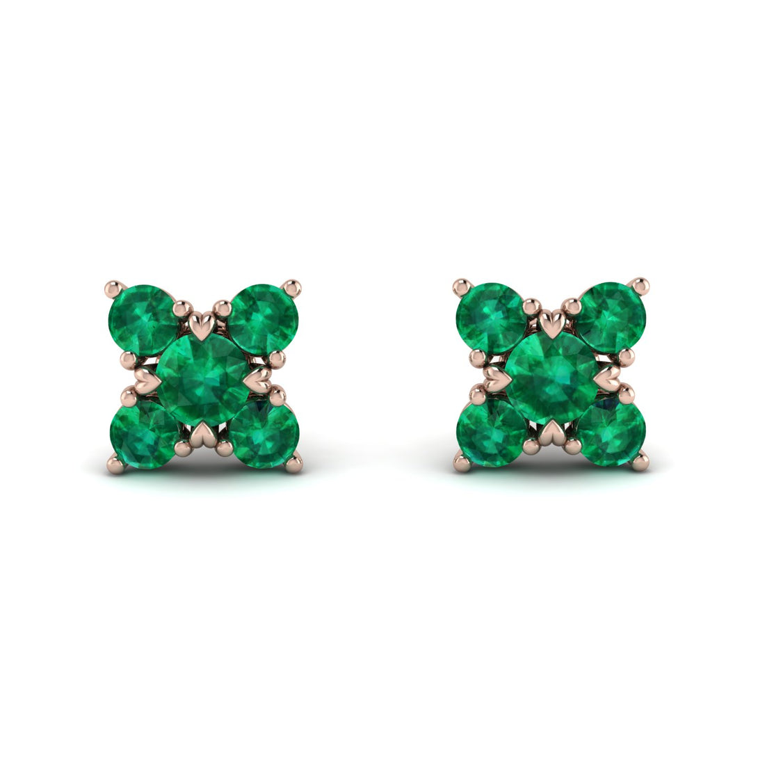 Geometrical 5 Emeralds Stud Earrings - Noa No. 20
