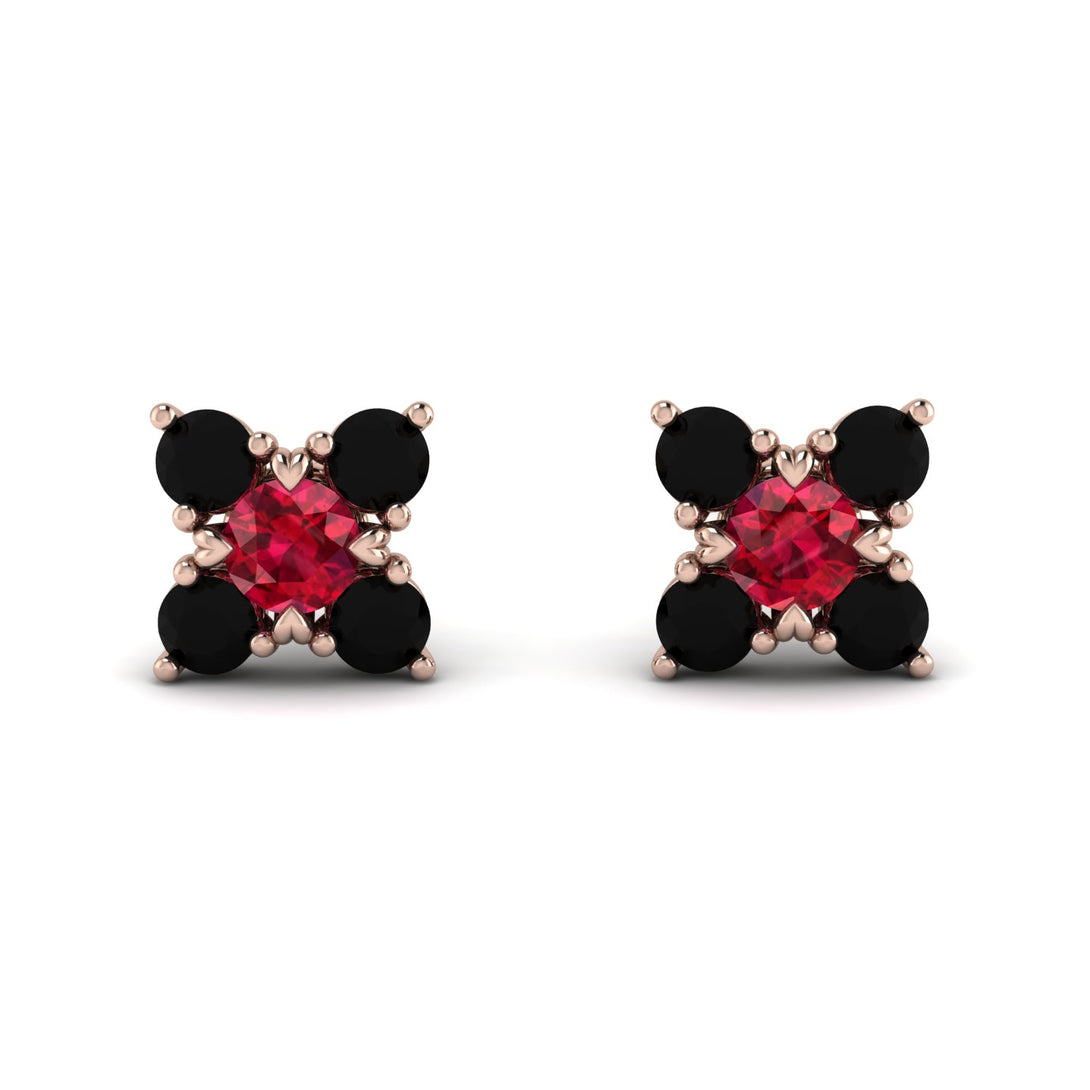 Geometrical 5 Rubys Stud Earrings - Noa No. 41