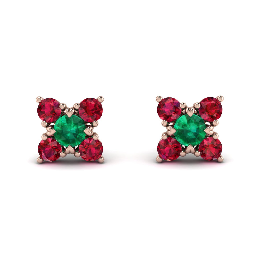 Geometrical 5 Emeralds Stud Earrings - Noa No. 51