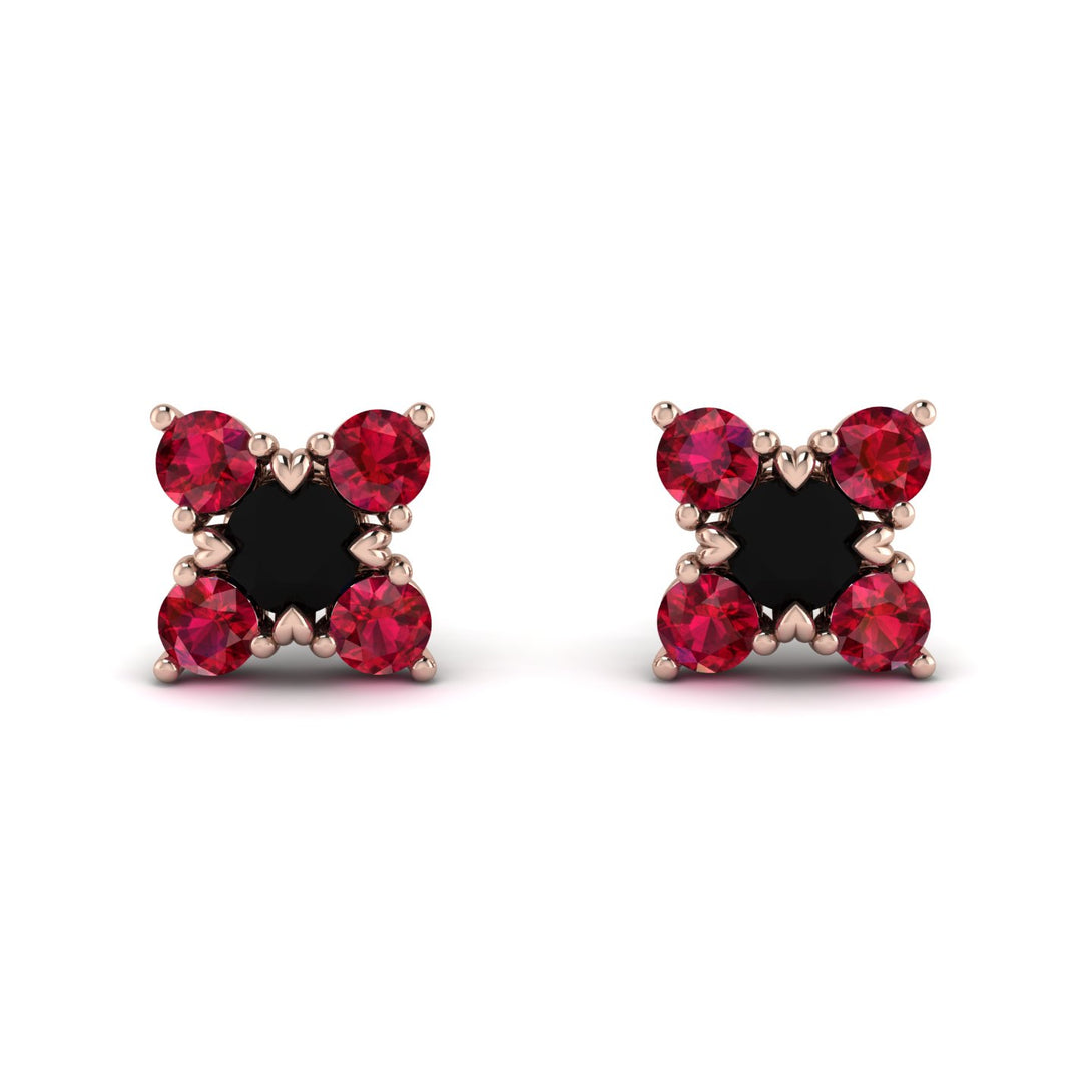 Geometrical 5 Black Diamonds Stud Earrings - Noa No. 53