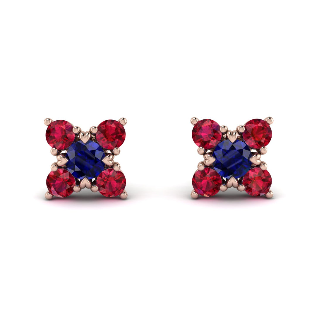 Geometrical 5 Sapphires Stud Earrings - Noa No. 59