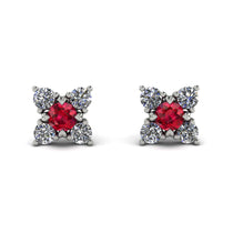 Geometrical 5 Rubys Stud Earrings - Noa No. 12 image 1