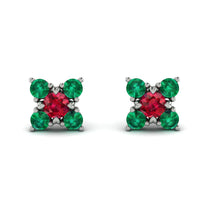 Geometrical 5 Rubys Stud Earrings - Noa No. 27 image 1