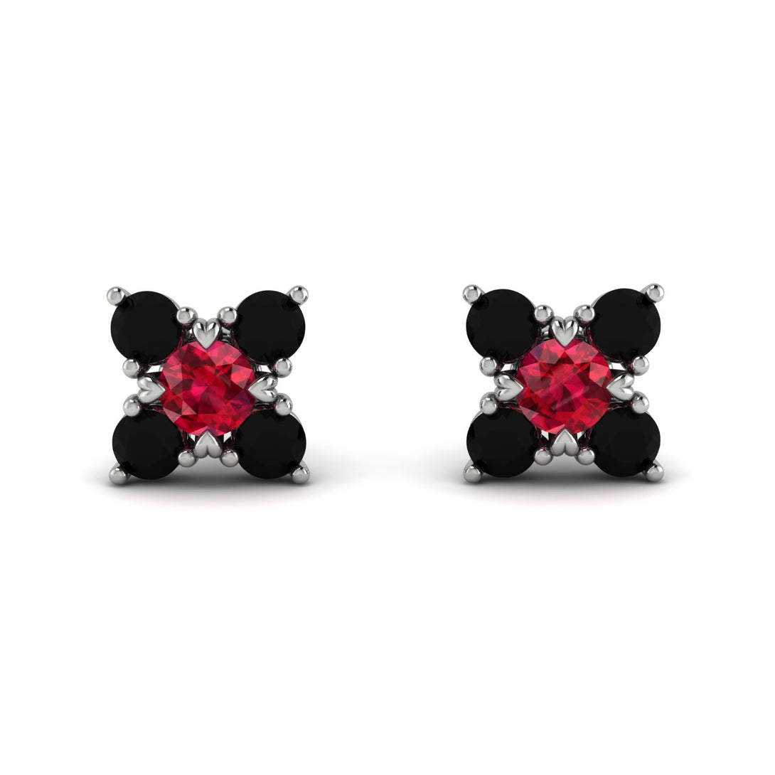 Geometrical 5 Rubys Stud Earrings - Noa No. 42