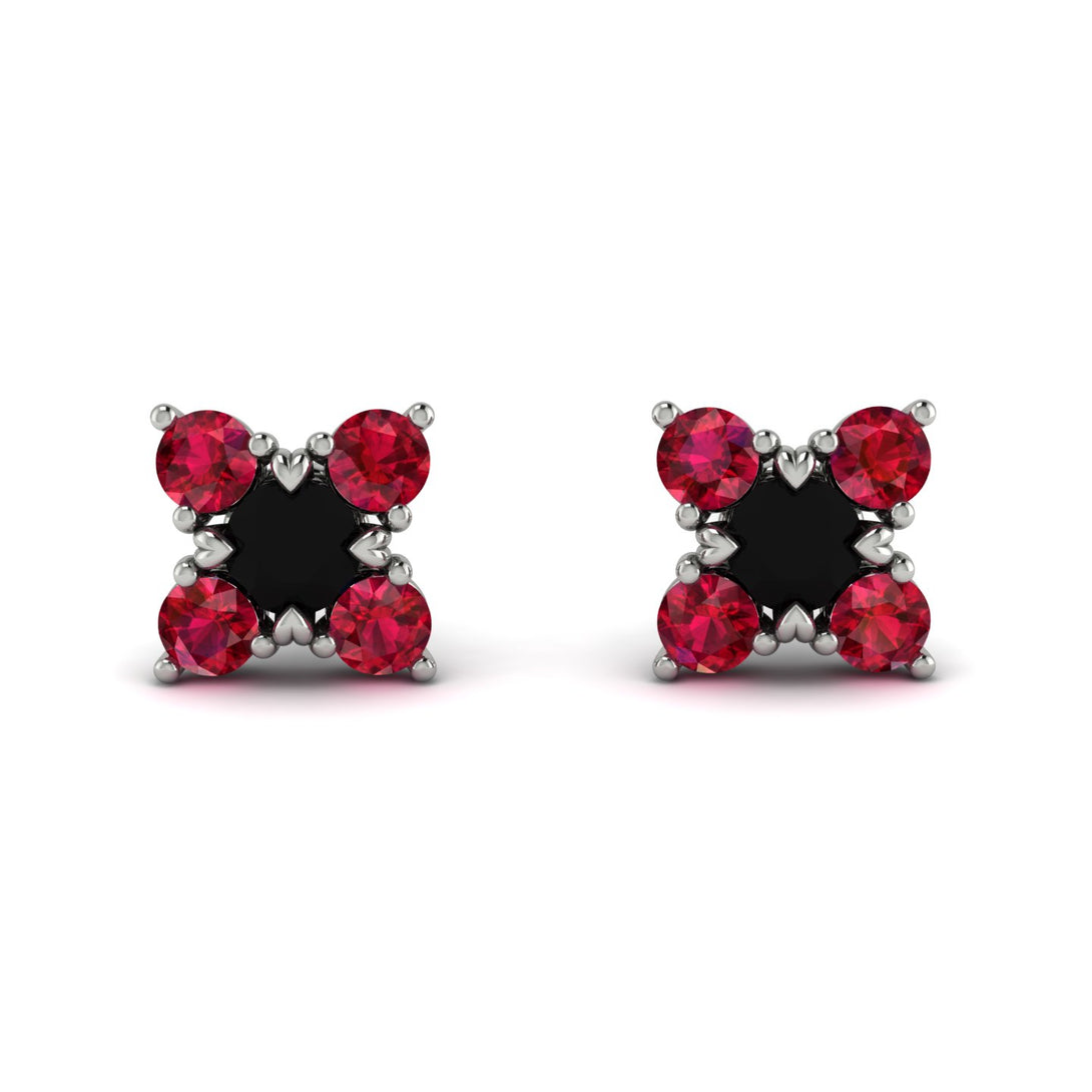 Geometrical 5 Black Diamonds Stud Earrings - Noa No. 54