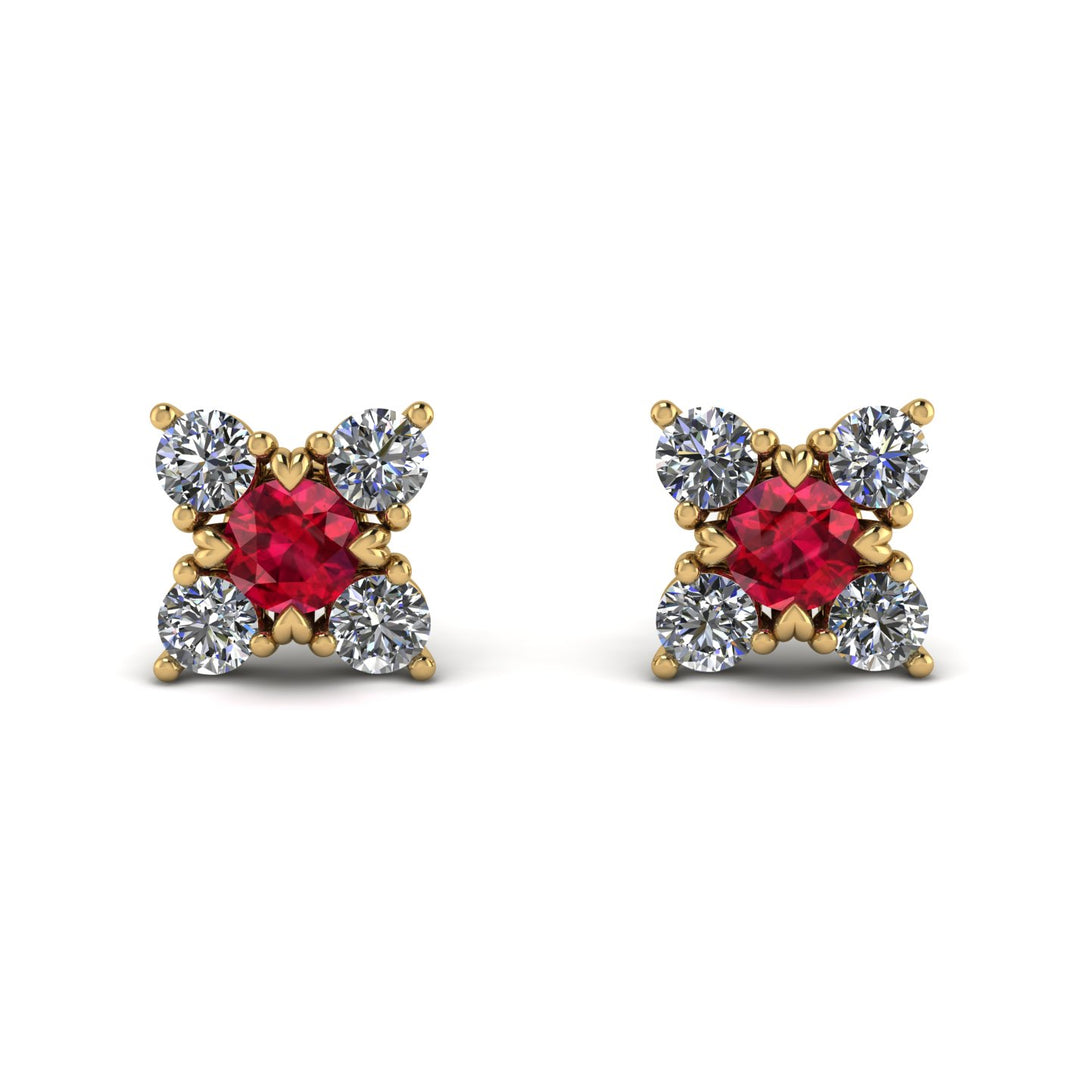 Geometrical 5 Rubys Stud Earrings - Noa No. 10