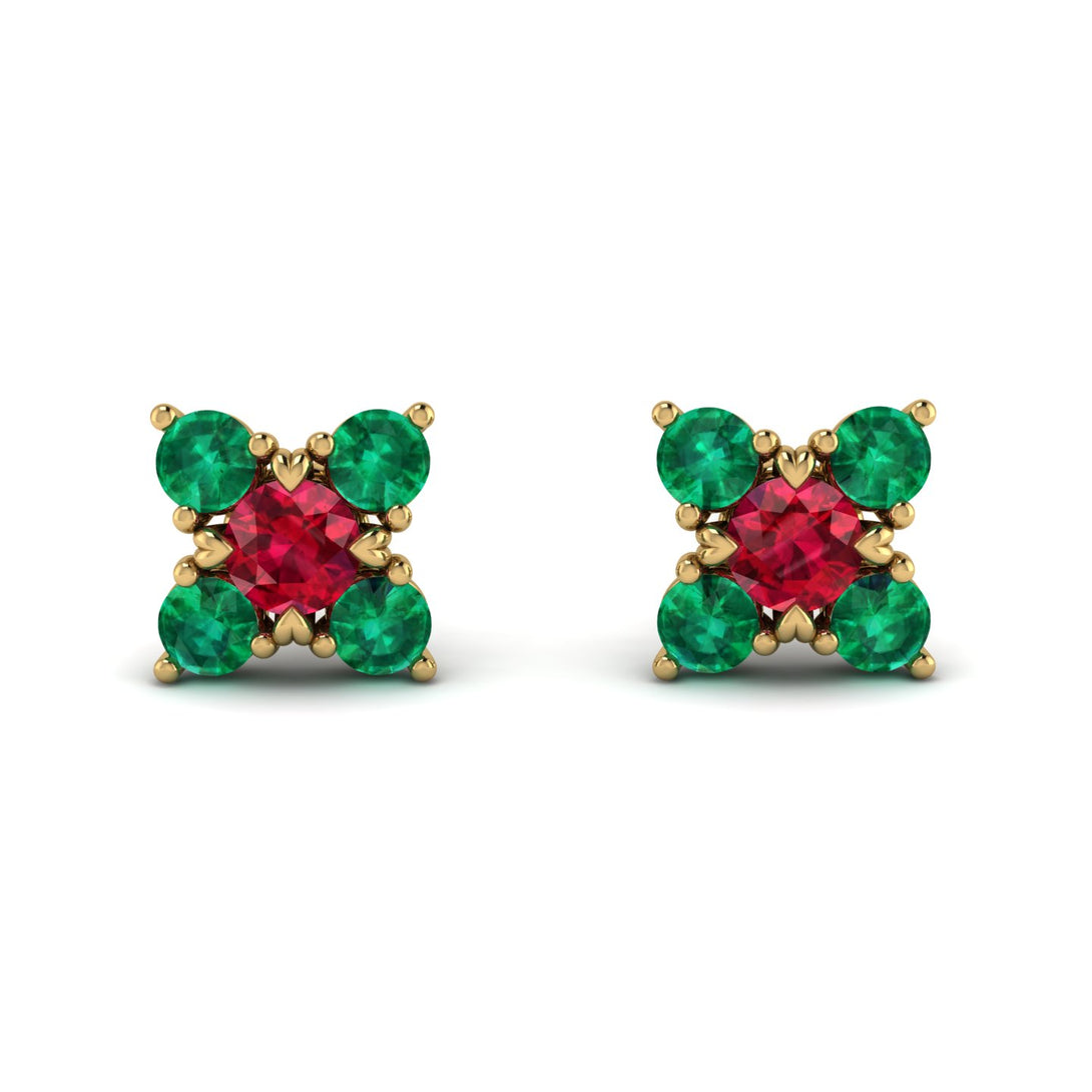 Geometrical 5 Rubys Stud Earrings - Noa No. 25