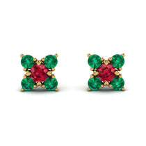 Geometrical 5 Rubys Stud Earrings - Noa No. 25 image 1