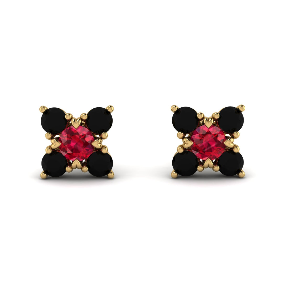 Geometrical 5 Rubys Stud Earrings - Noa No. 40
