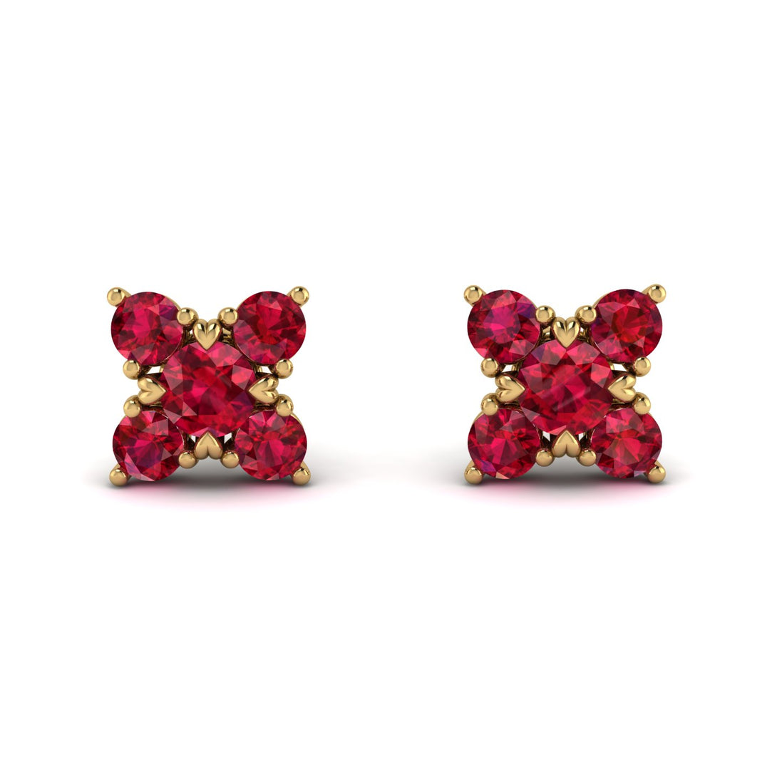Geometrical 5 Rubys Stud Earrings - Noa No. 55