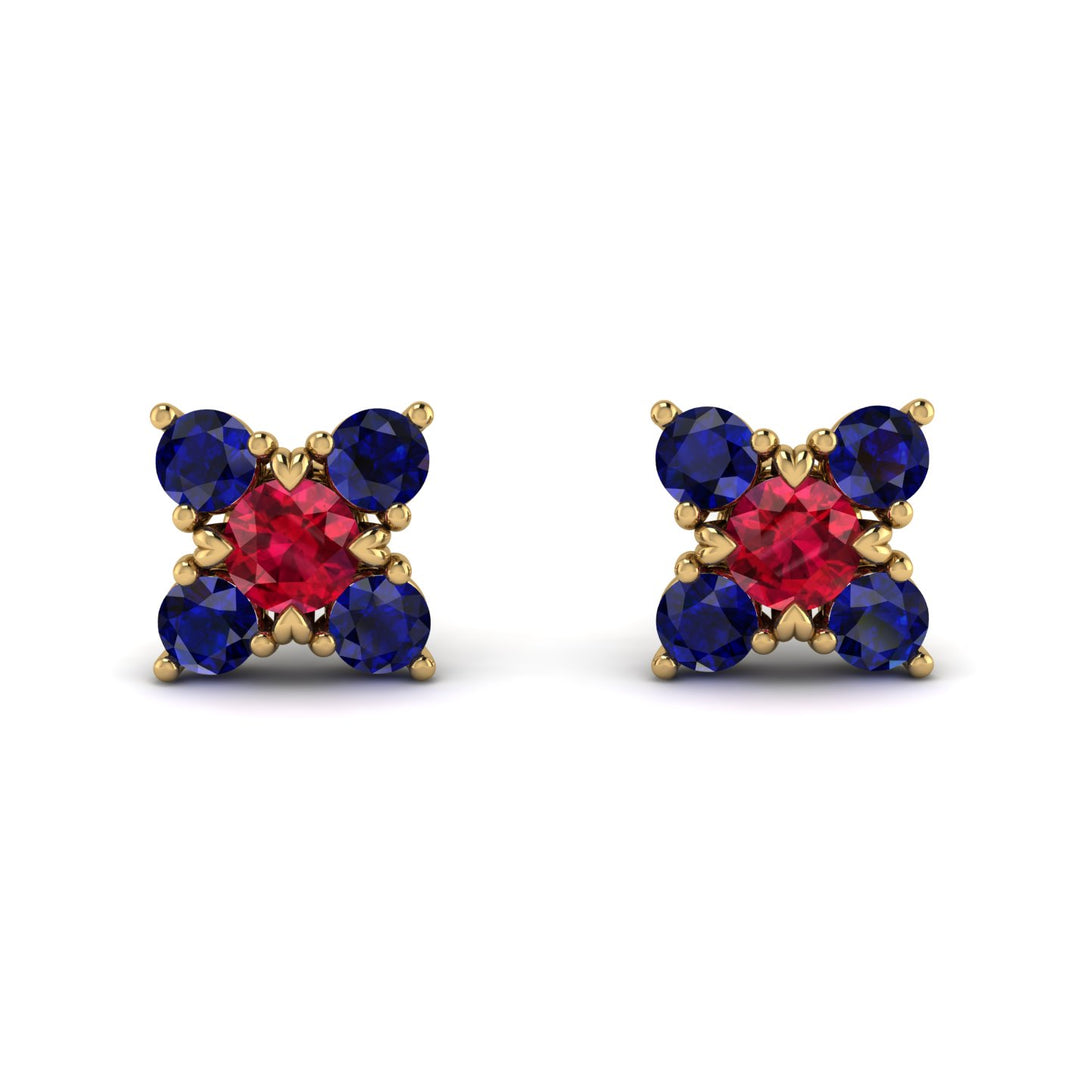 Geometrical 5 Rubys Stud Earrings - Noa No. 70