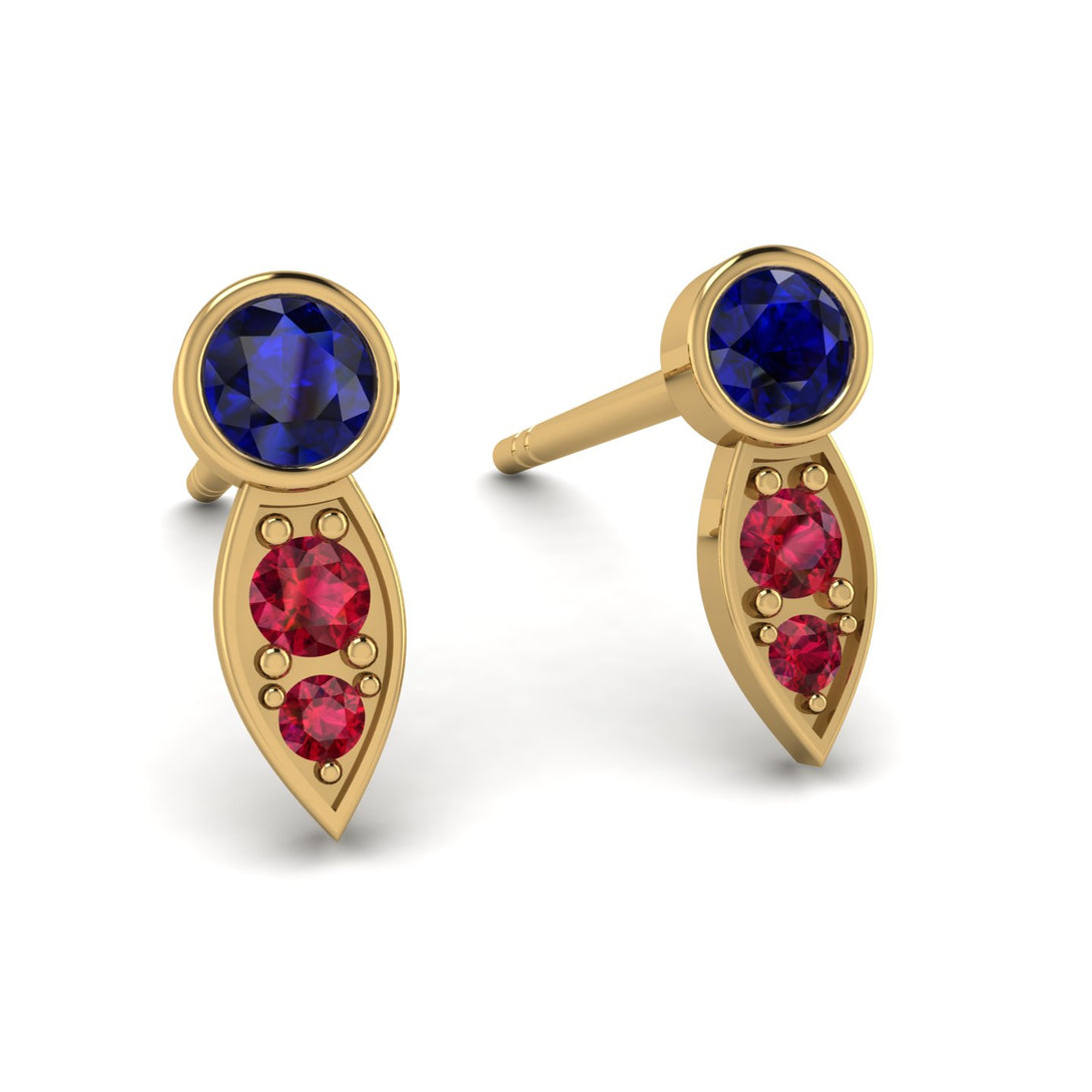 Bezel Sapphire Earrings In Pear Shaped - Aniya No. 58