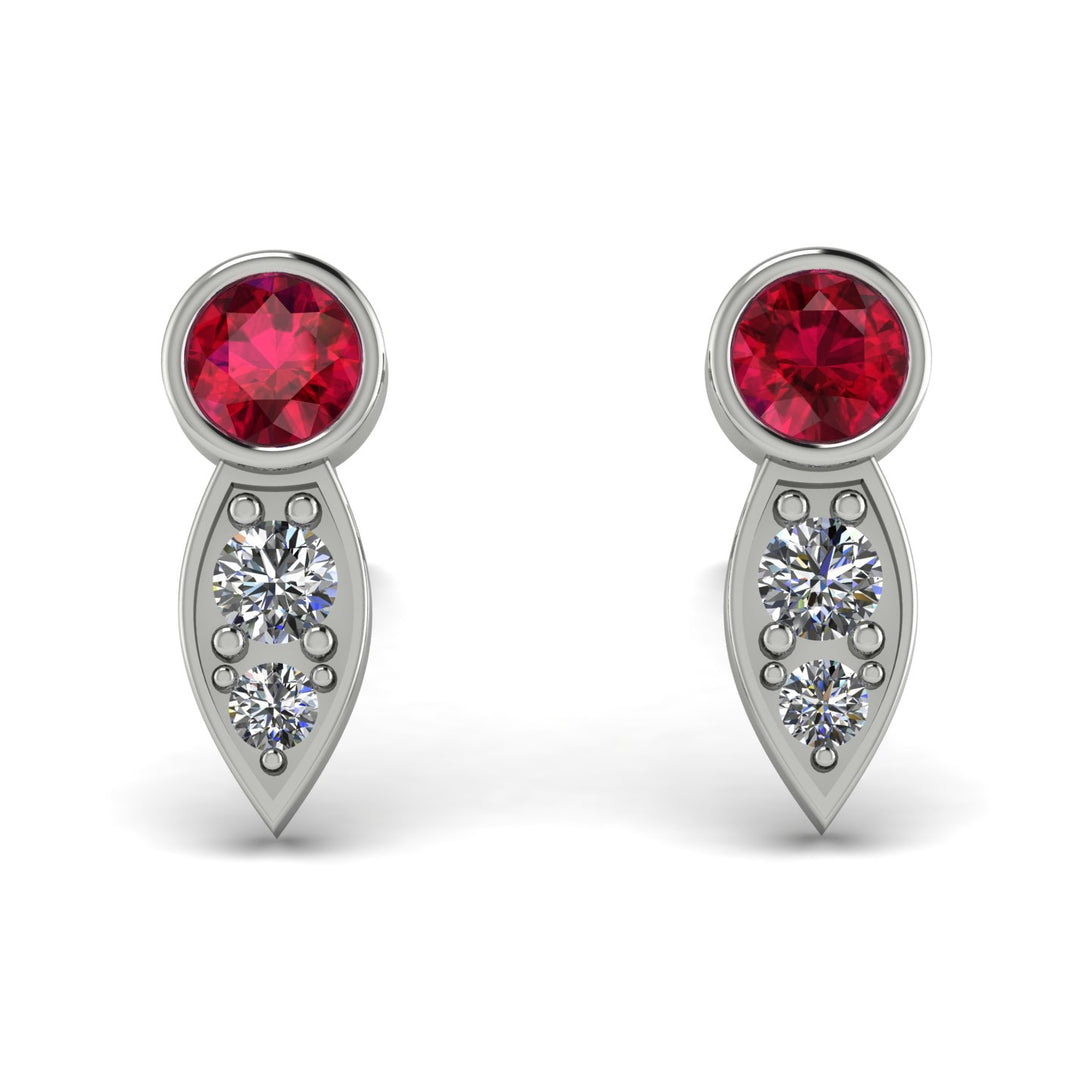 Bezel Ruby Earrings In Pear Shaped - Aniya No. 12