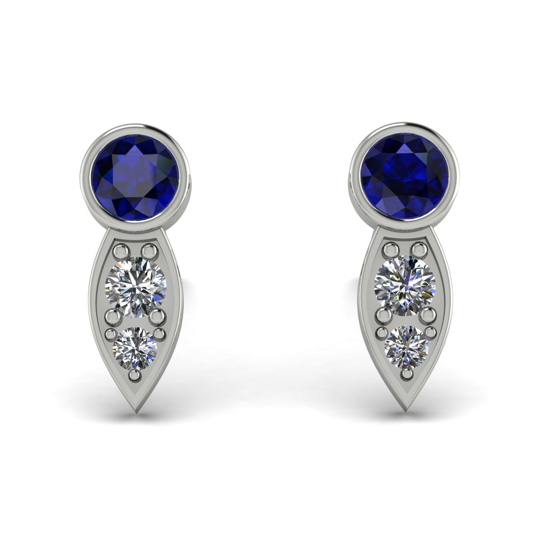 Bezel Sapphire Earrings In Pear Shaped - Aniya No. 15