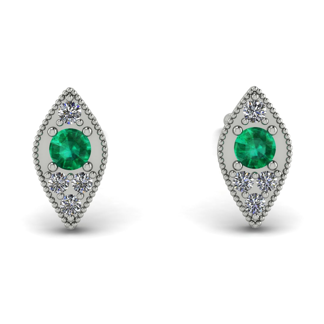 Milgrain Marquise Emerald Earrings - Faye No. 6