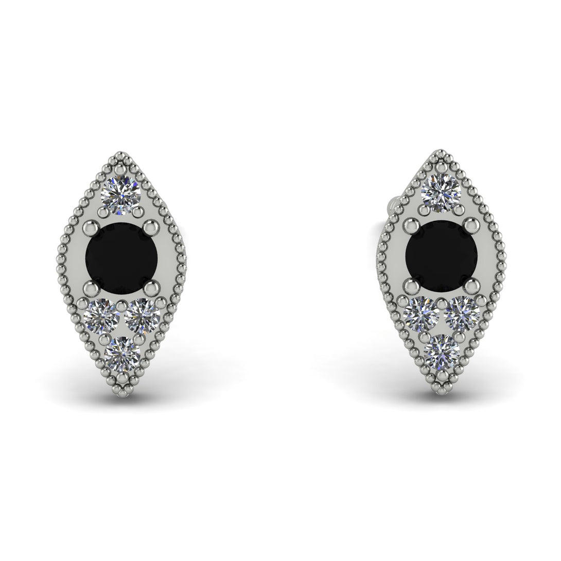 Milgrain Marquise Black Diamond Earrings - Faye No. 9