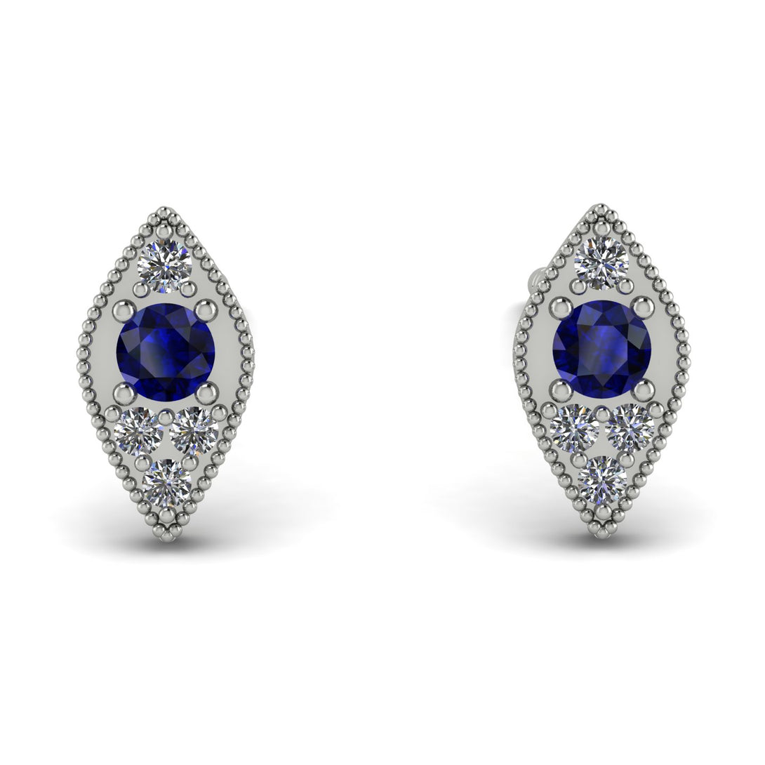 Milgrain Marquise Sapphire Earrings - Faye No. 15