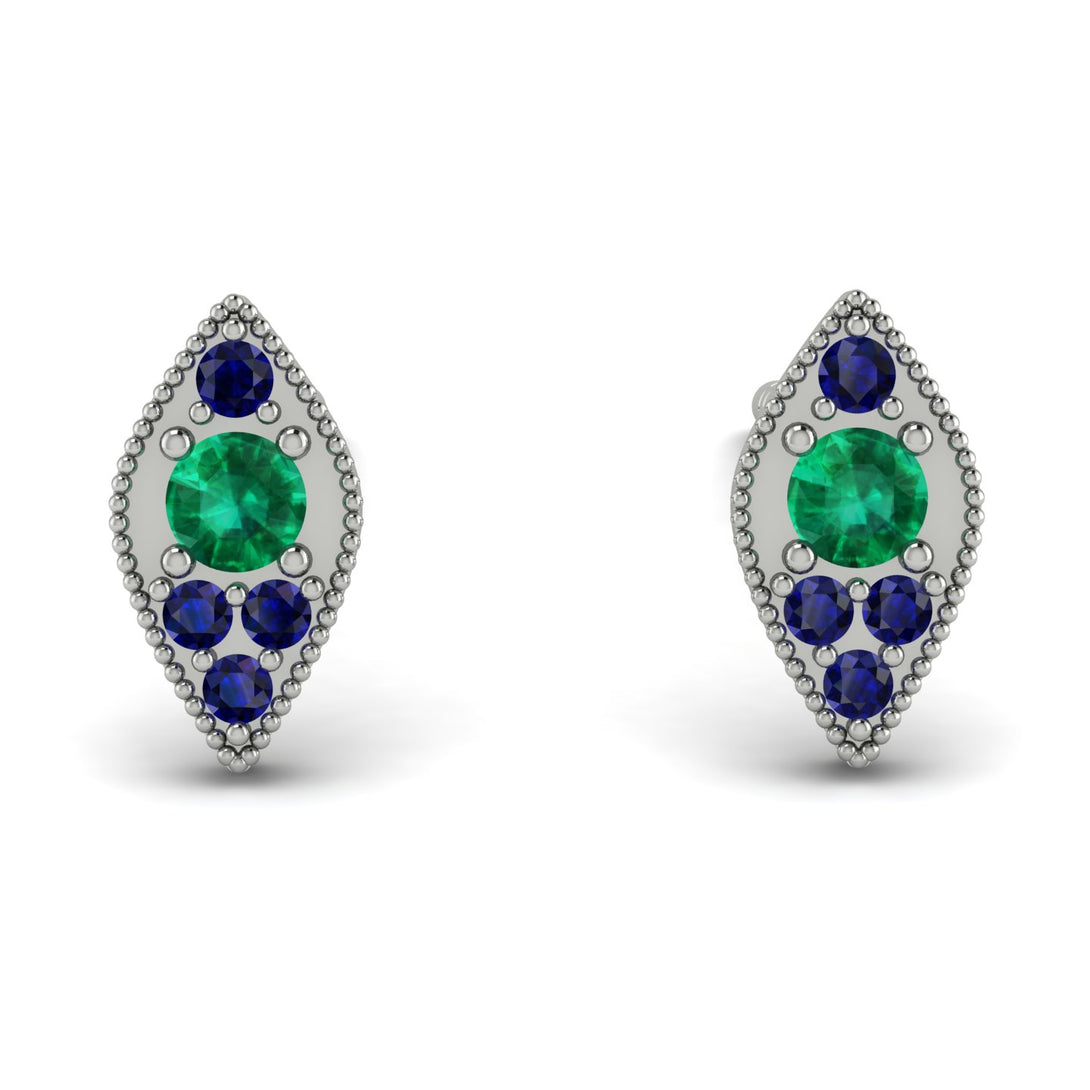 Milgrain Marquise Emerald Earrings - Faye No. 66
