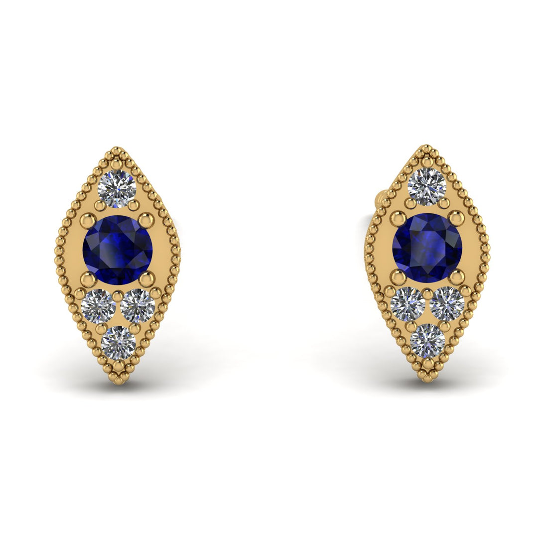Milgrain Marquise Sapphire Earrings - Faye No. 13