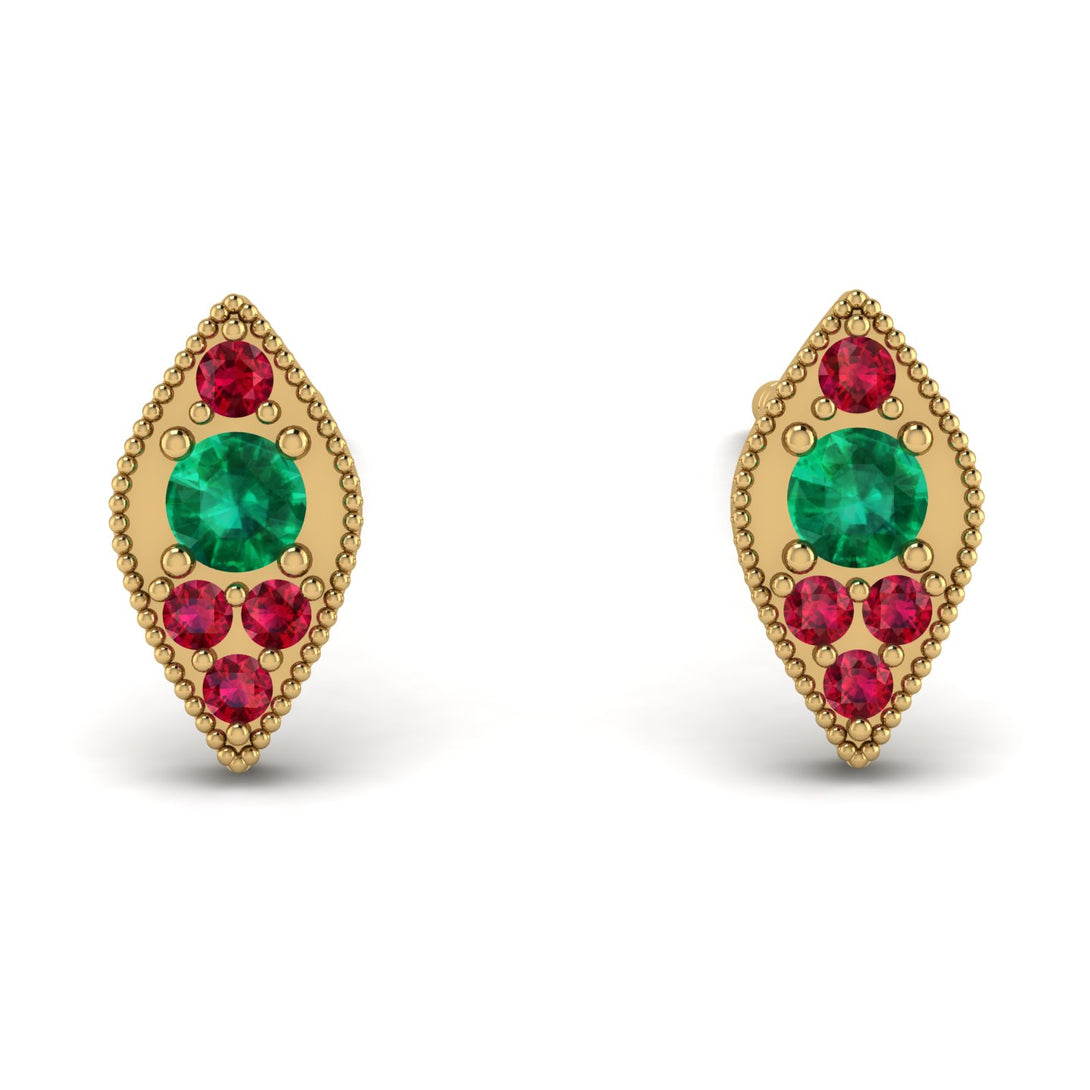 Milgrain Marquise Emerald Earrings - Faye No. 49