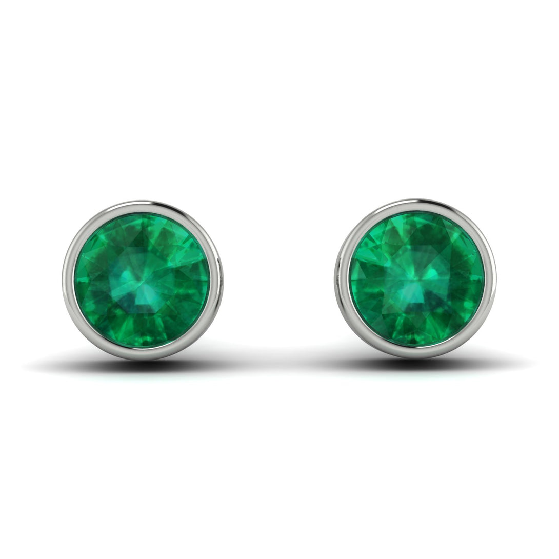 Bezel Stud Emerald Earrings - Royal No. 6