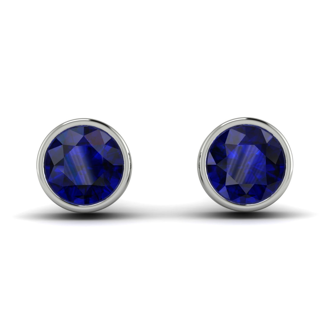 Bezel Stud Sapphire Earrings - Royal No. 15