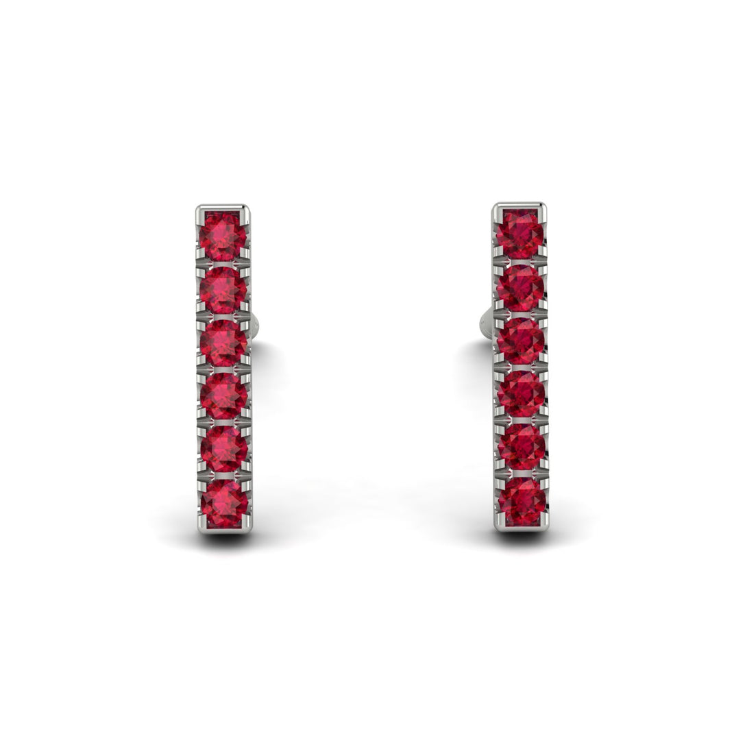 Geometrical Gold Bar Ruby Earrings - Bonnie No. 12