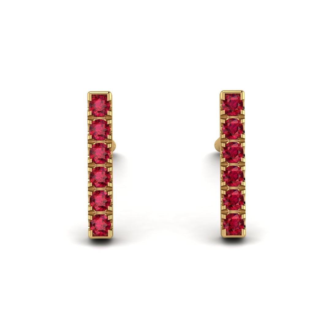 Geometrical Gold Bar Ruby Earrings - Bonnie No. 10